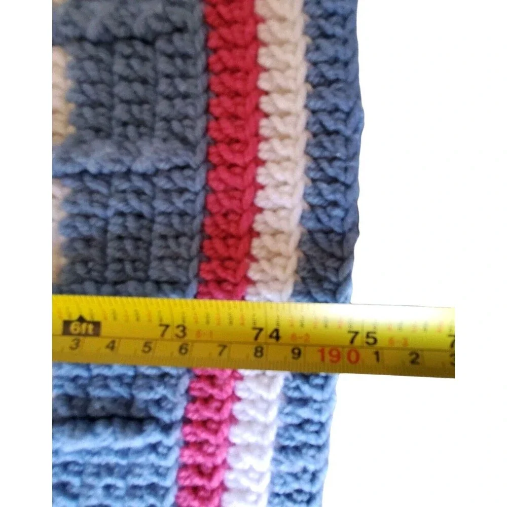 Afghan Crotched Handmade Blue Pink White Size 74.75"L x 63"W Full or Double - Picture 5 of 5